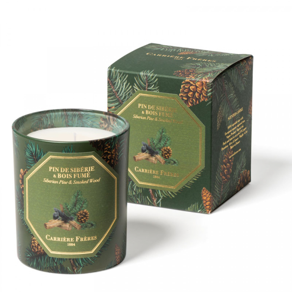 Carrière-Frères, scented candle, Siberian Pine&Smoked Wood , in glass,giftbox, front